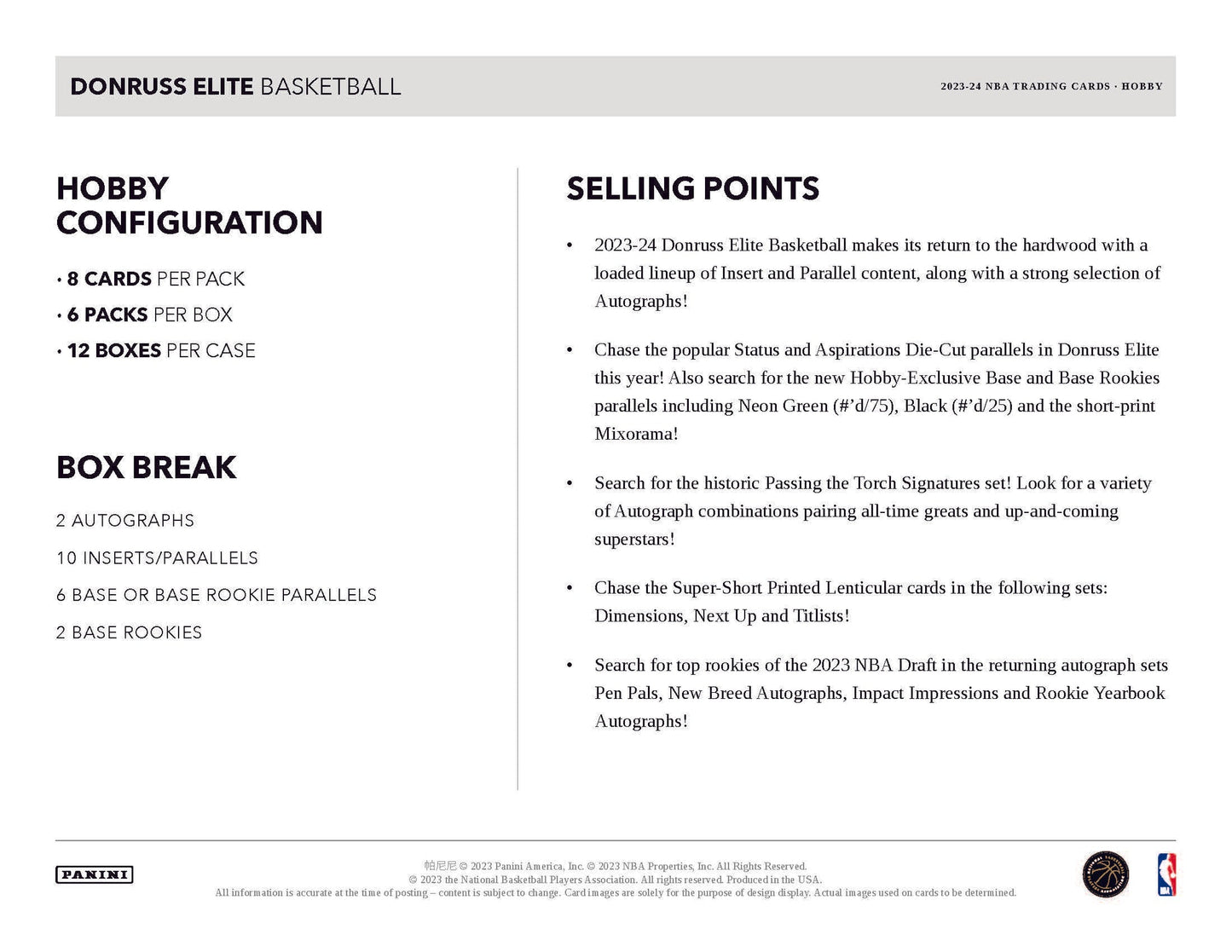 2023-24 Panini Donruss Elite Basketball Hobby