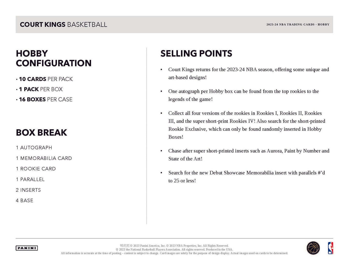 2023-24-Panini Court Kings Basketball Hobby