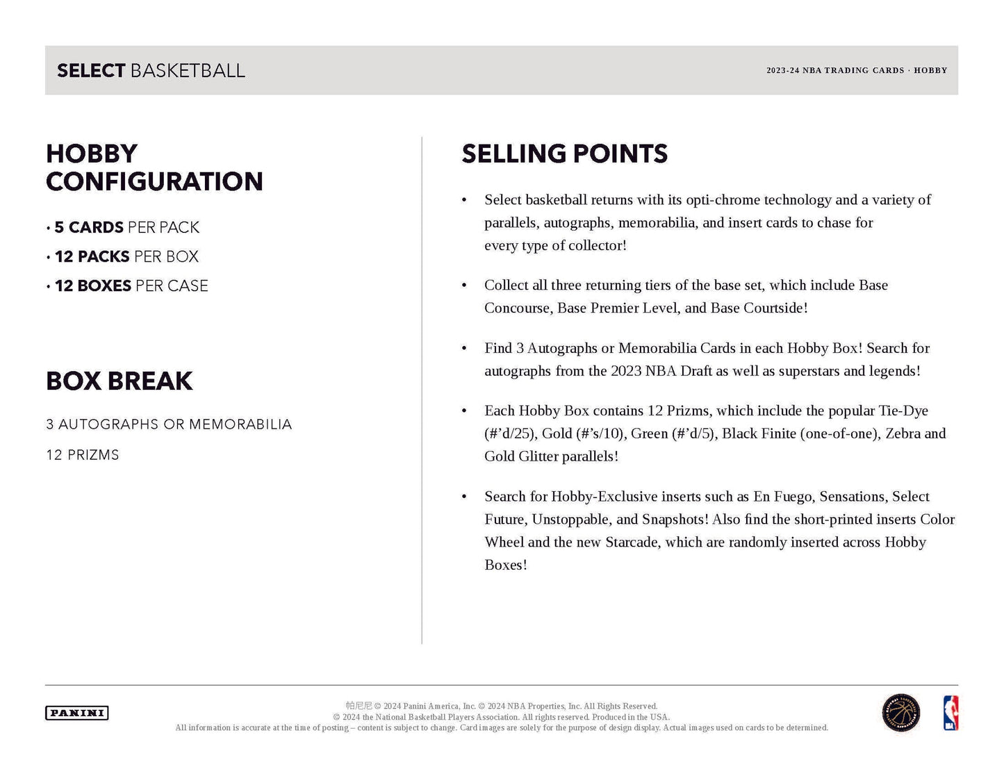 2023-24 Panini Select Basketball Hobby