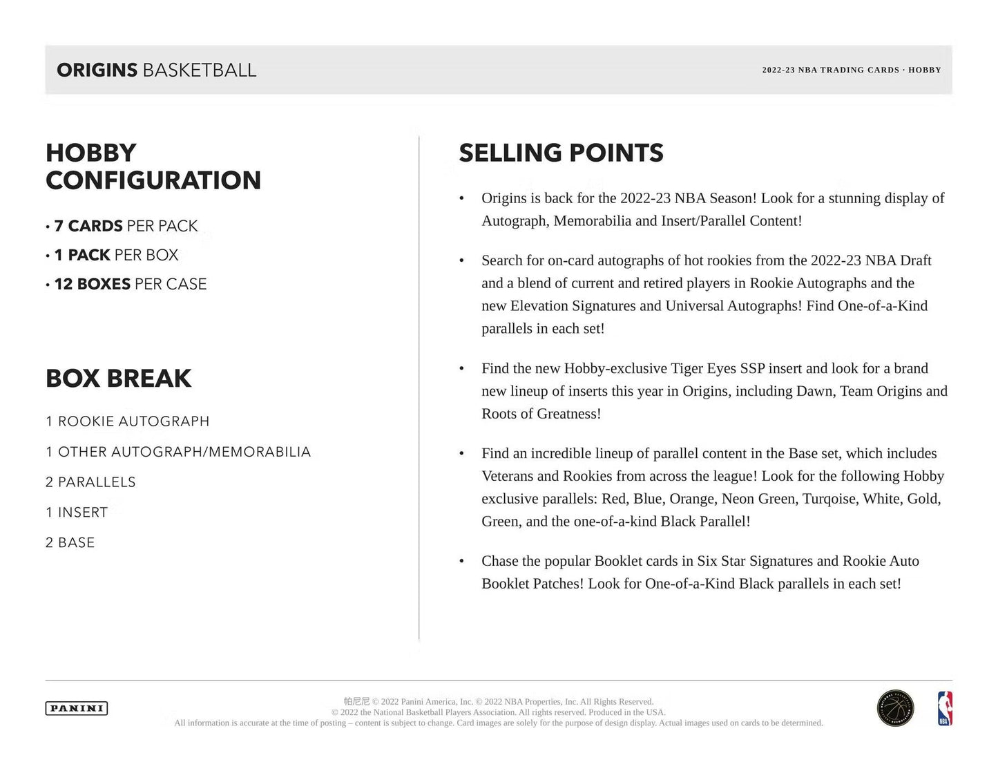 2022-23 Panini Origins Basketball 1st Off The Line FOTL