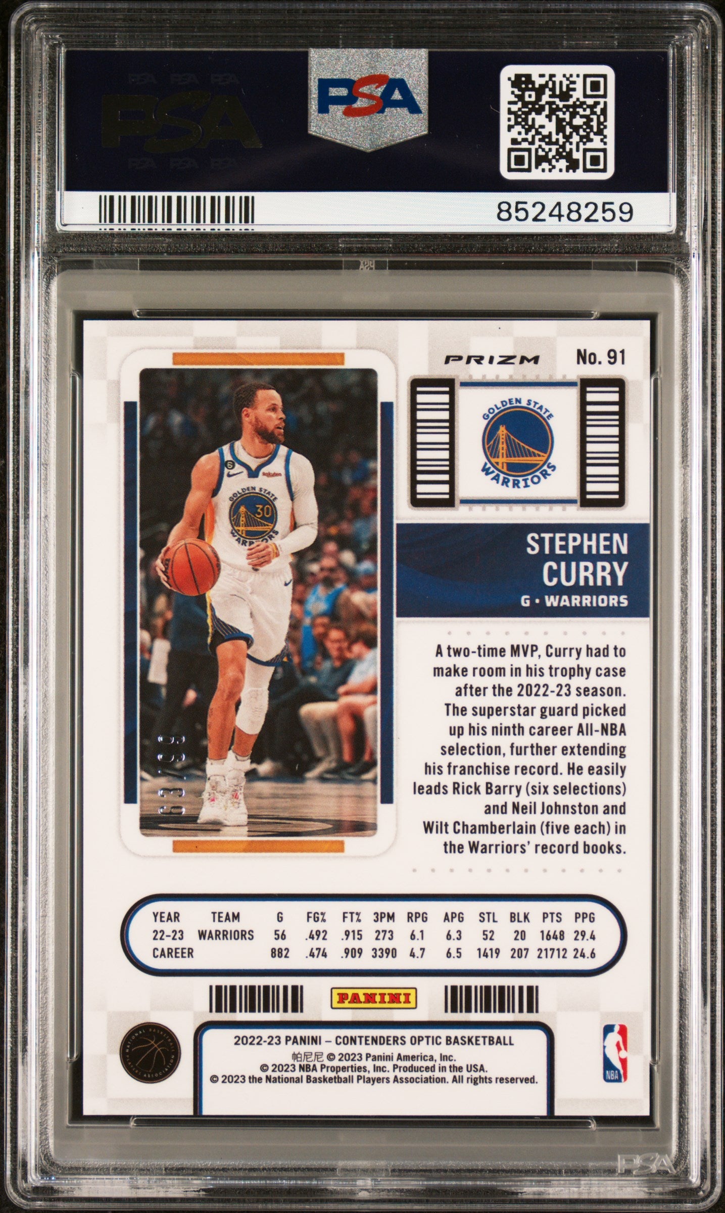 STEPHEN CURRY BLUE TICKET /99 PSA MINT 9 | PANINI CONTENDERS OPTIC BASKETBALL CARDS