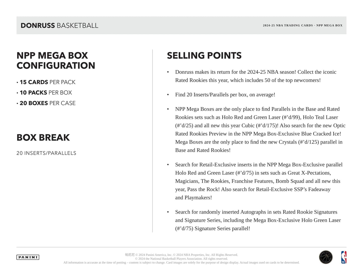 2024-25 Panini Donruss Basketball Mega Box