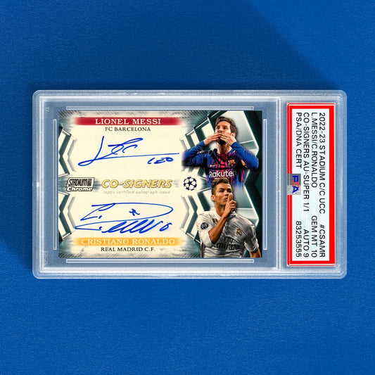 The Ultimate Soccer Card: Messi x Ronaldo Superfractor 1/1 Dual Auto in Iconic Club Kits