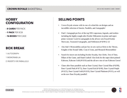 2023-24 Panini Crown Royale NBA Basketball Hobby