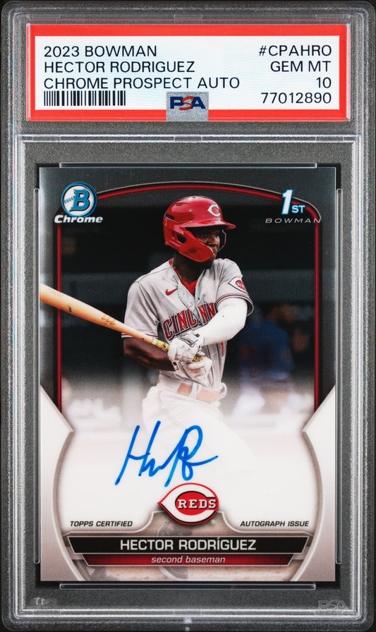 HECTOR RODRIGUEZ CHROME PROSPECT AUTO PSA GEM MT 10 | 2023 BOWMAN CHROME PROSPECT AUTOGRAPHS BASEBALL CARDS