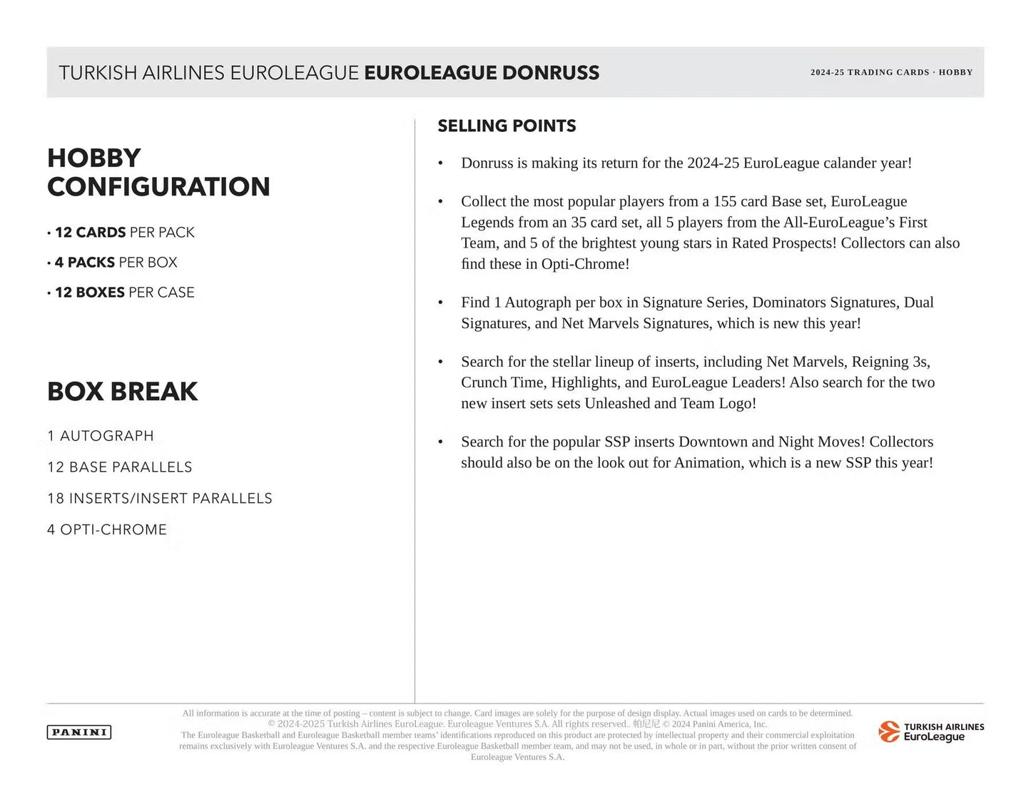 2024-25 Panini Donruss Euroleague Basketball Hobby