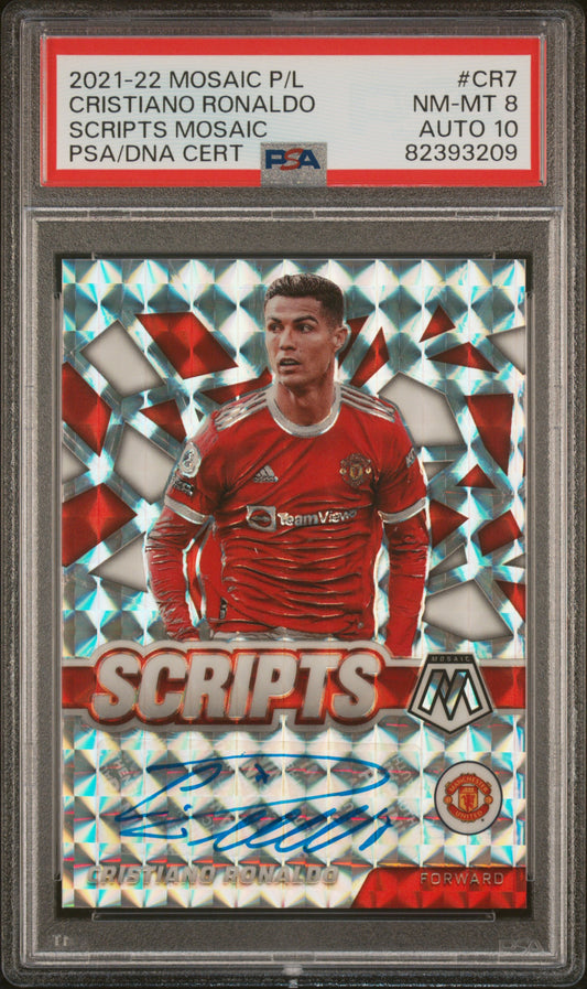 CRISTIANO RONALDO AUTO GRADE GEM MT 10 | 2021-2022 PANINI MOSAIC PREMIER LEAGUE SCRIPTS MOSAIC