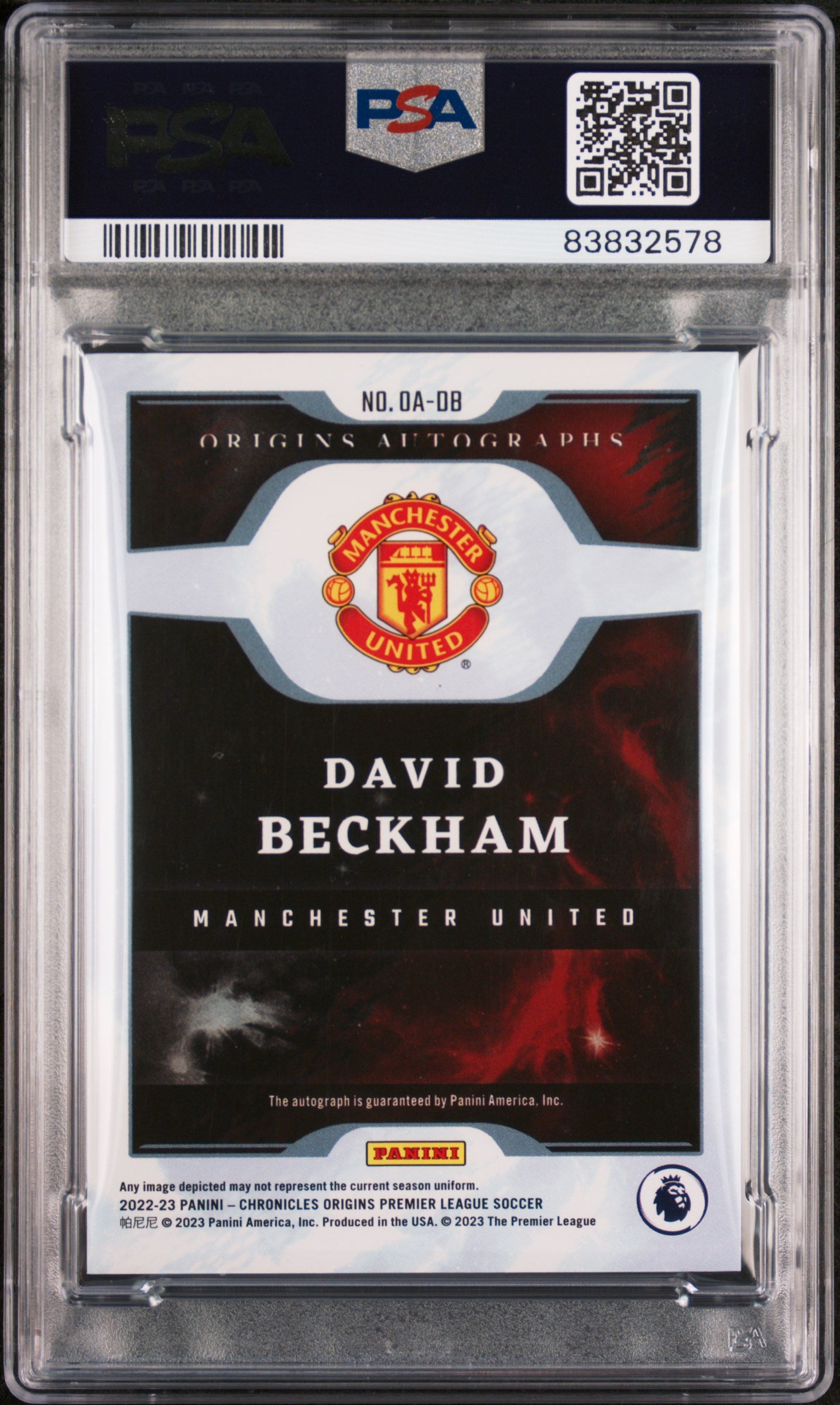 DAVID BECKHAM AUTO /50 GEM MT 10 | 2022-23 PANINI CHRONICLES ORIGINS AUTOGRAPHS