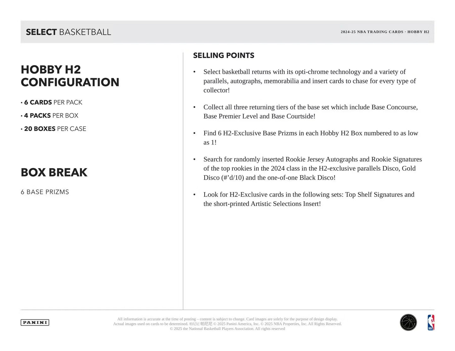 2024-25 Panini Select H2 Basketball Box