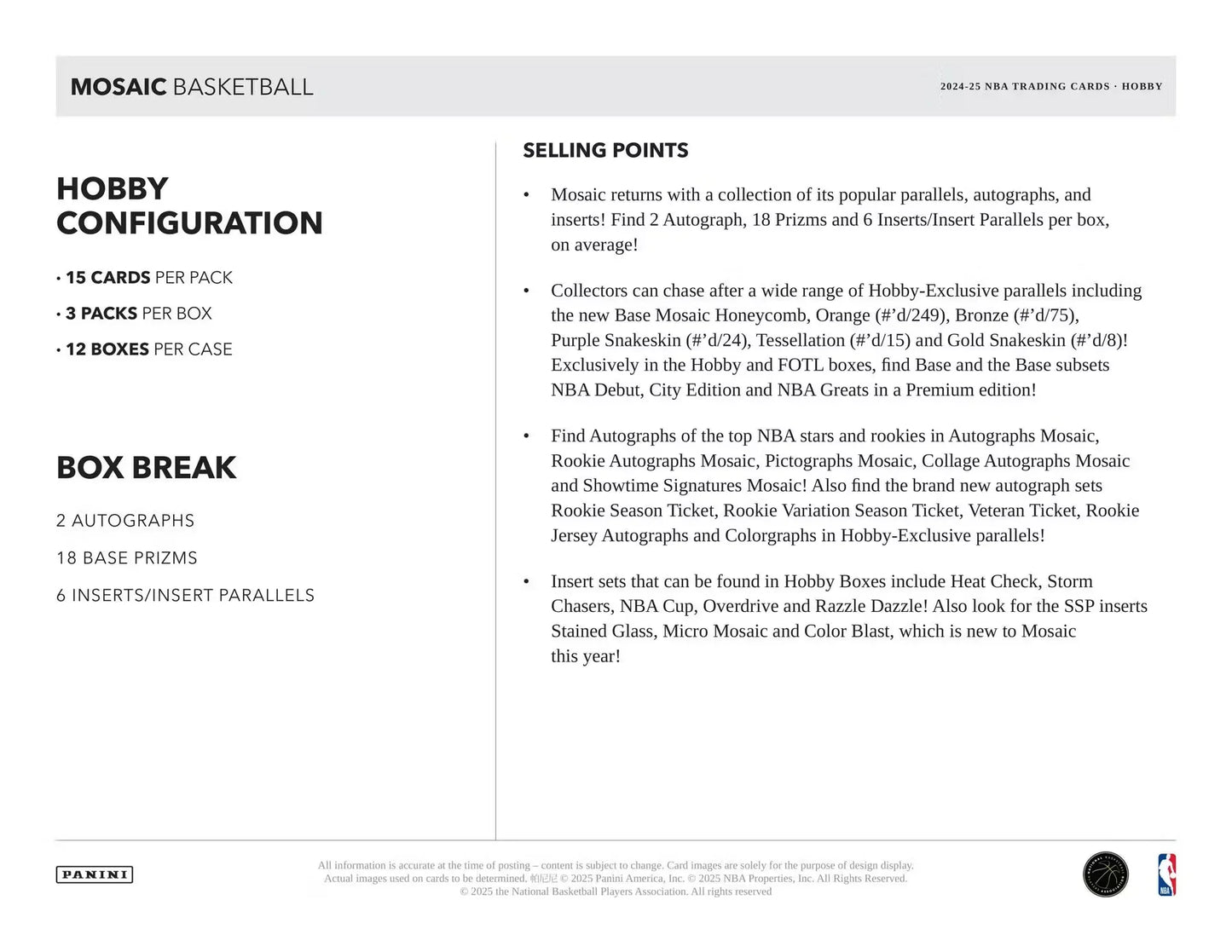 2024-25 Panini Mosaic Basketball Hobby Box