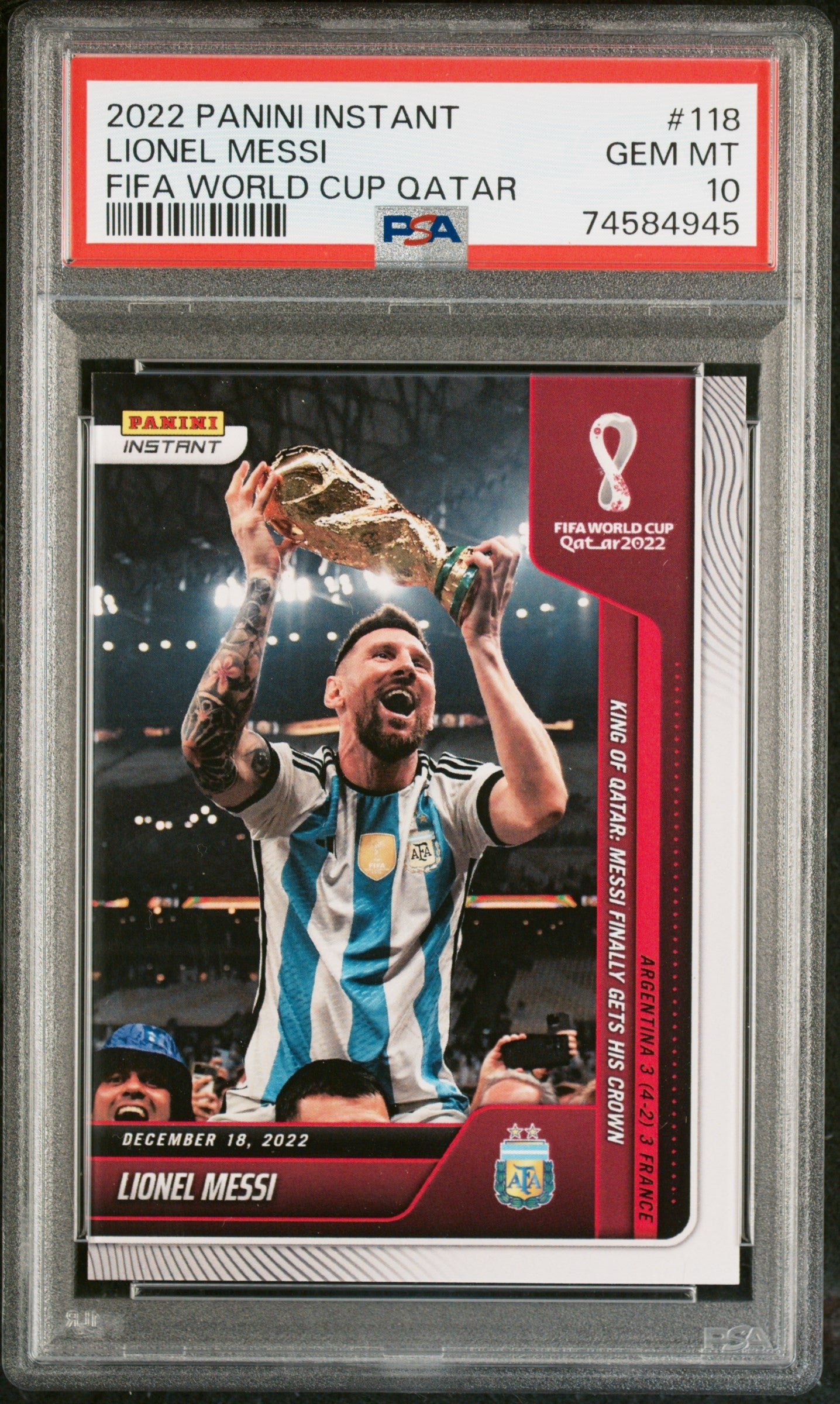 LIONEL MESSI PSA GEM MT 10 | PANINI INSTANT FIFA WORLD CUP QATAR SOCCER CARDS