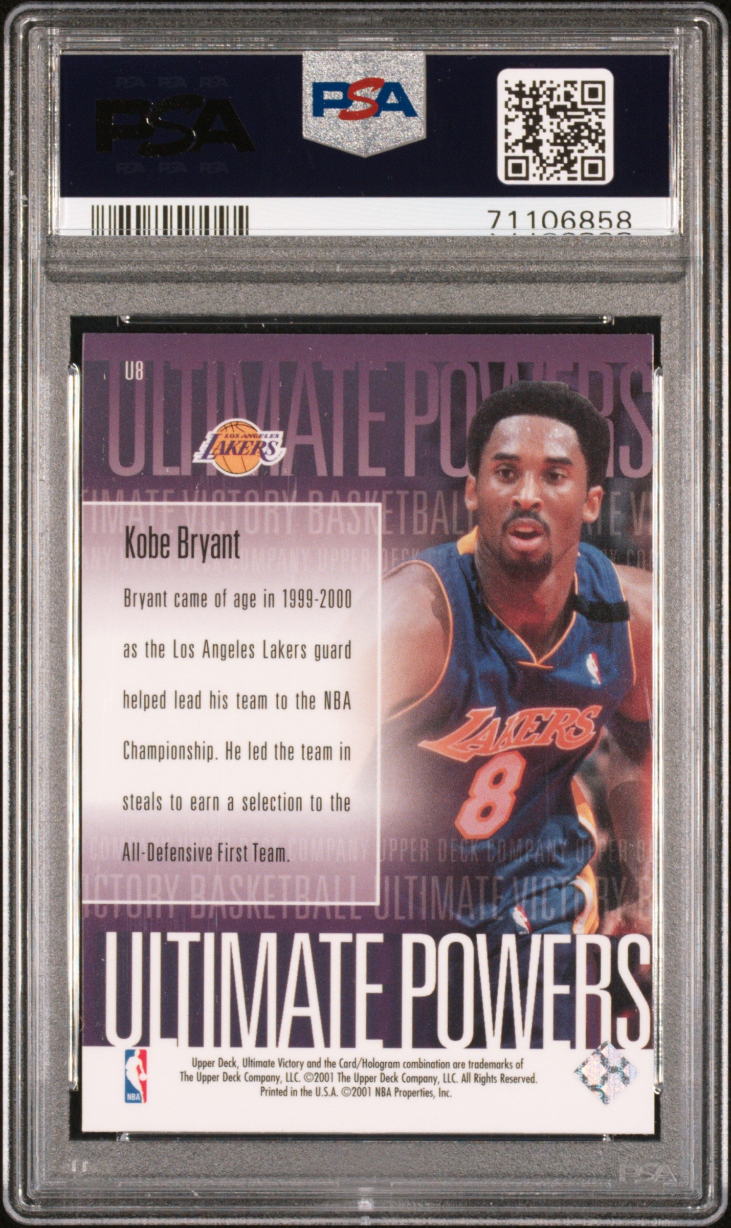 KOBE BRYANT UTLIMATE POWER PSA NM-MT 8 | 2000 ULTIMATE VICTORY UTLIMATE POWER BASKETBALL CARDS