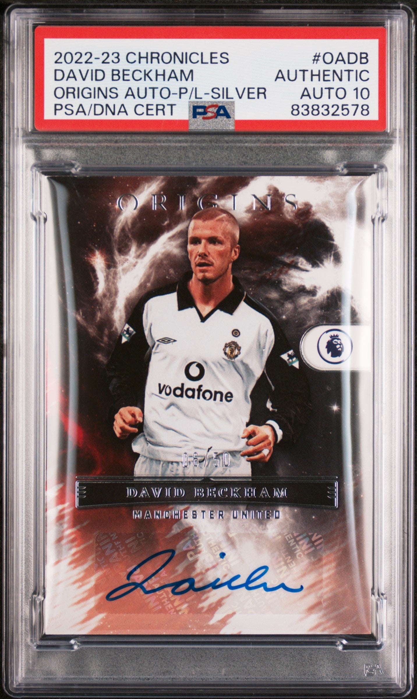 DAVID BECKHAM AUTO /50 GEM MT 10 | 2022-23 PANINI CHRONICLES ORIGINS AUTOGRAPHS